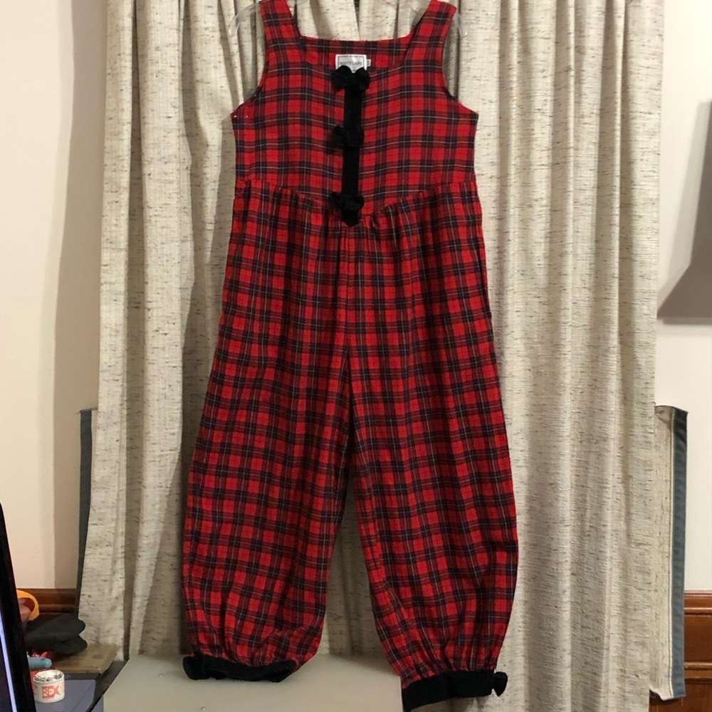 Misty Lane Vintage Red & Black Tartan Plaid Romper